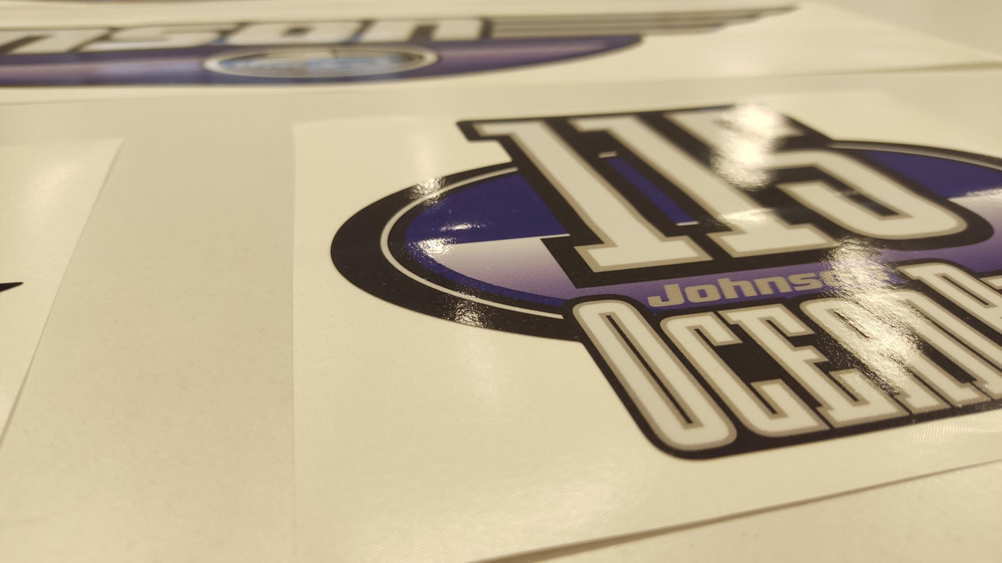Johnson 115 Ocean Pro Outboard (1992 - 2000) Blue Aftermarket Replacement Decal / aufkleber / adesivo / Sticker Set