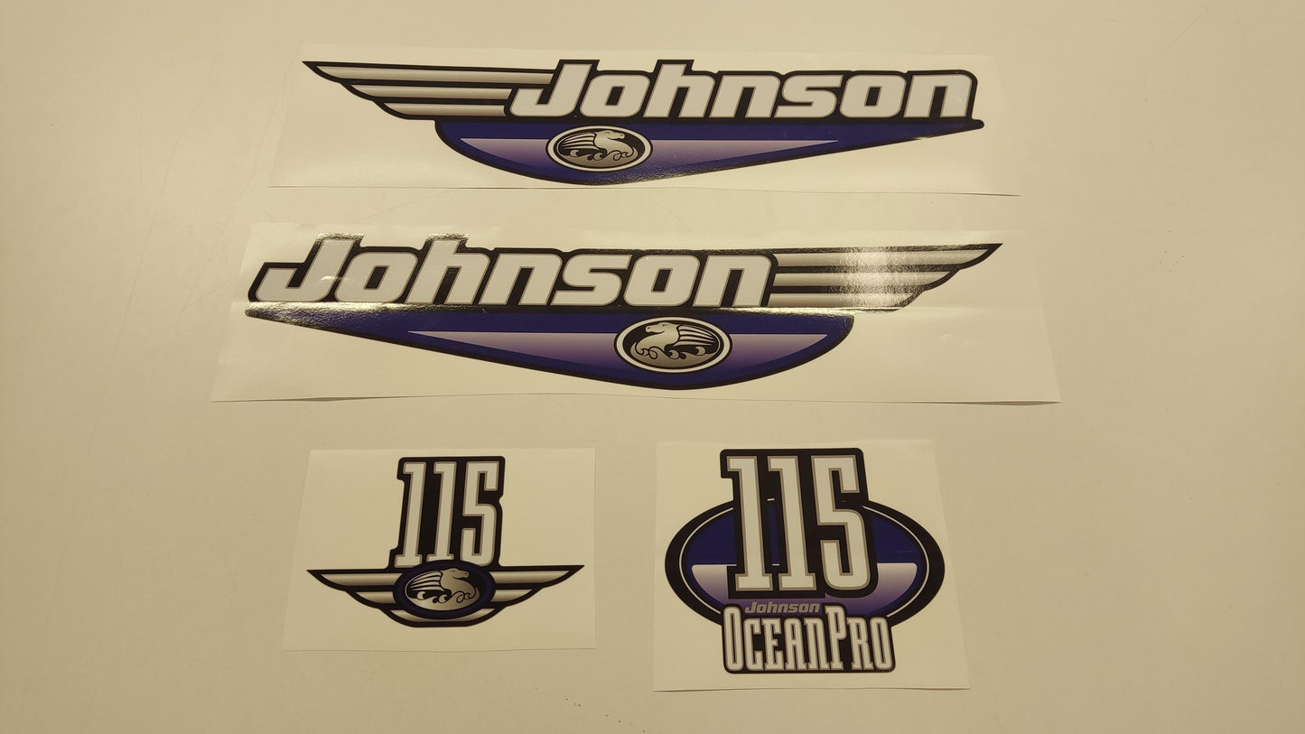 Johnson 115 Ocean Pro Outboard (1992 - 2000) Blue Aftermarket Replacement Decal / aufkleber / adesivo / Sticker Set
