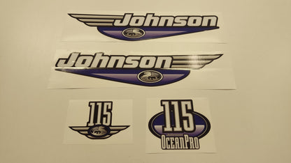 Johnson 115 Ocean Pro Outboard (1992 - 2000) Blue Aftermarket Replacement Decal / aufkleber / adesivo / Sticker Set