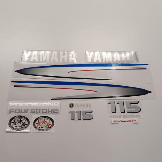 Yamaha 115 Four Stroke SILVER (2002-2006) Aftermarket Replacement Outboard Decal Sticker Set