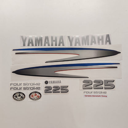 Yamaha 225 Four Stroke SILVER (2002-2006) Aftermarket Replacement Outboard Decal Sticker Set