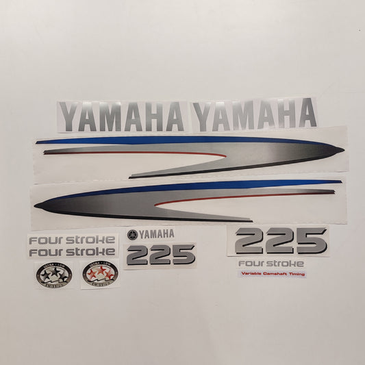 Yamaha 225 Four Stroke SILVER (2002-2006) Aftermarket Replacement Outboard Decal Sticker Set