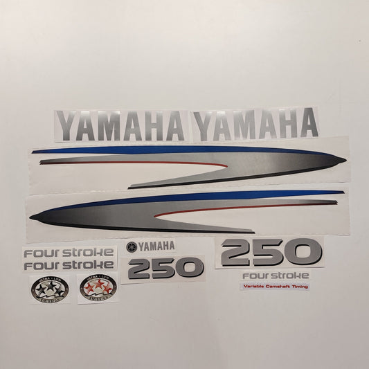 Yamaha 250 Four Stroke SILVER (2002-2006) Aftermarket Replacement Outboard Decal Sticker Set