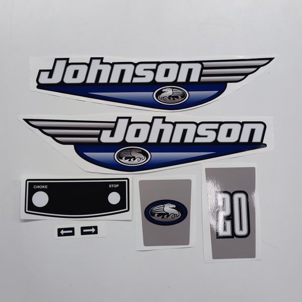 Johnson 20 Outboard (1992 - 2000) Blue Aftermarket Replacement Decal / aufkleber / adesivo / Sticker Set