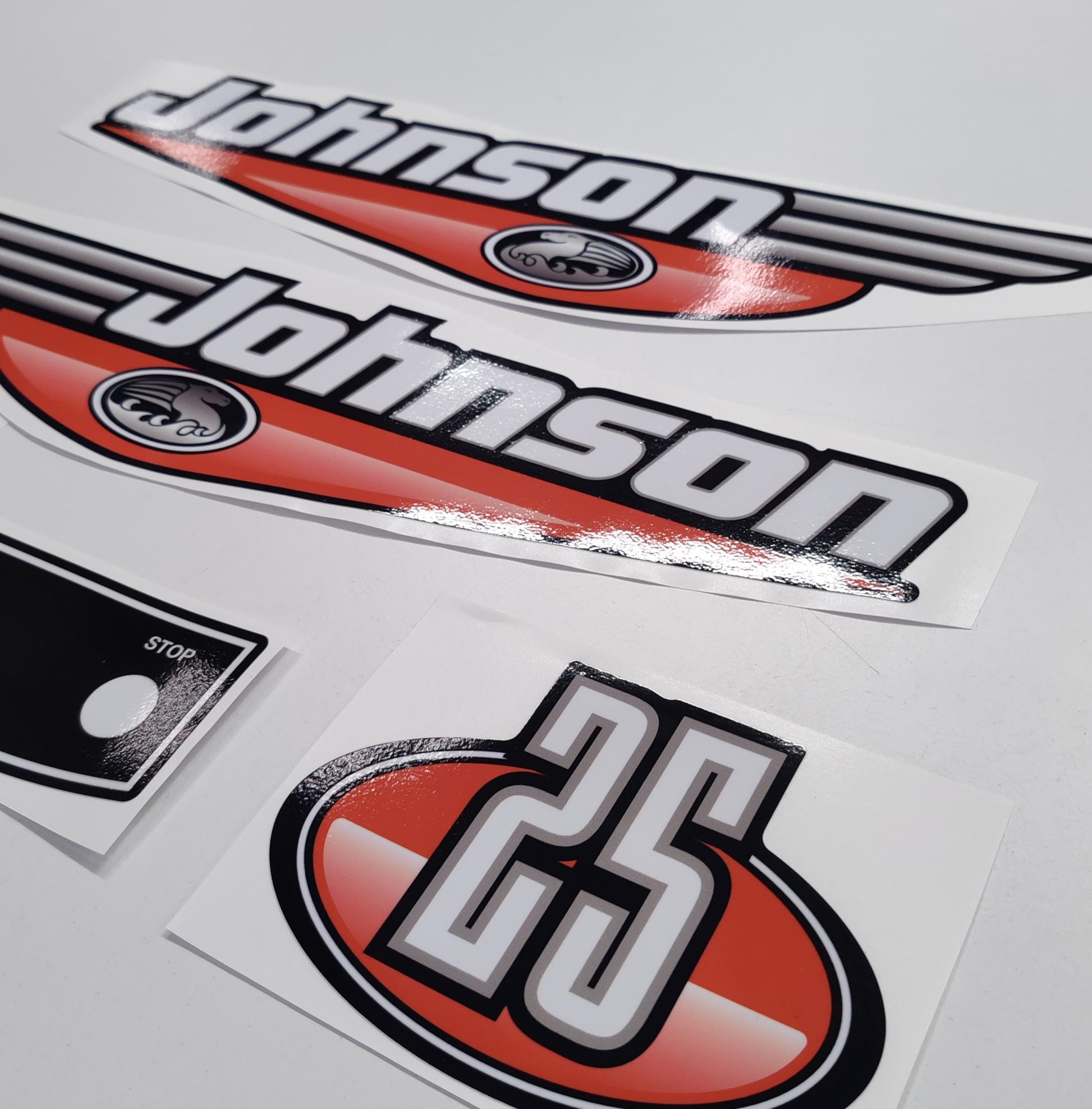 Johnson 25 Outboard (1992 - 2000) Red Aftermarket Replacement Decal / aufkleber / adesivo / Sticker Set