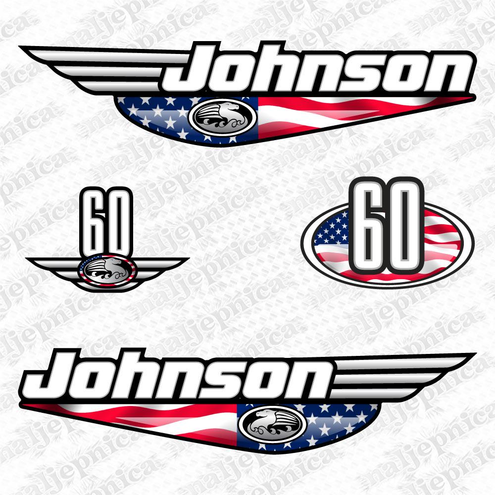 Johnson 60 Outboard (1992 - 2000) USA Flag Edition Aftermarket Replacement Decal / aufkleber / adesivo / Sticker Set
