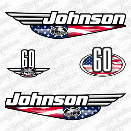 Johnson 60 Outboard (1992 - 2000) USA Flag Edition Aftermarket Replacement Decal / aufkleber / adesivo / Sticker Set