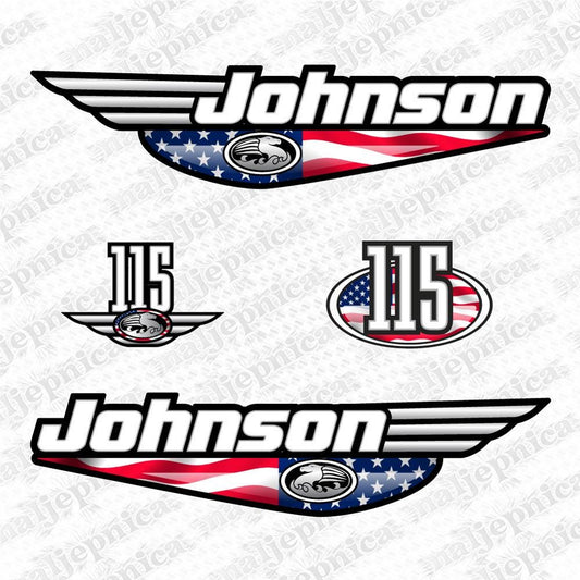 Johnson 115 Outboard (1992 - 2000) USA Flag Edition Aftermarket Replacement Decal / aufkleber / adesivo / Sticker Set
