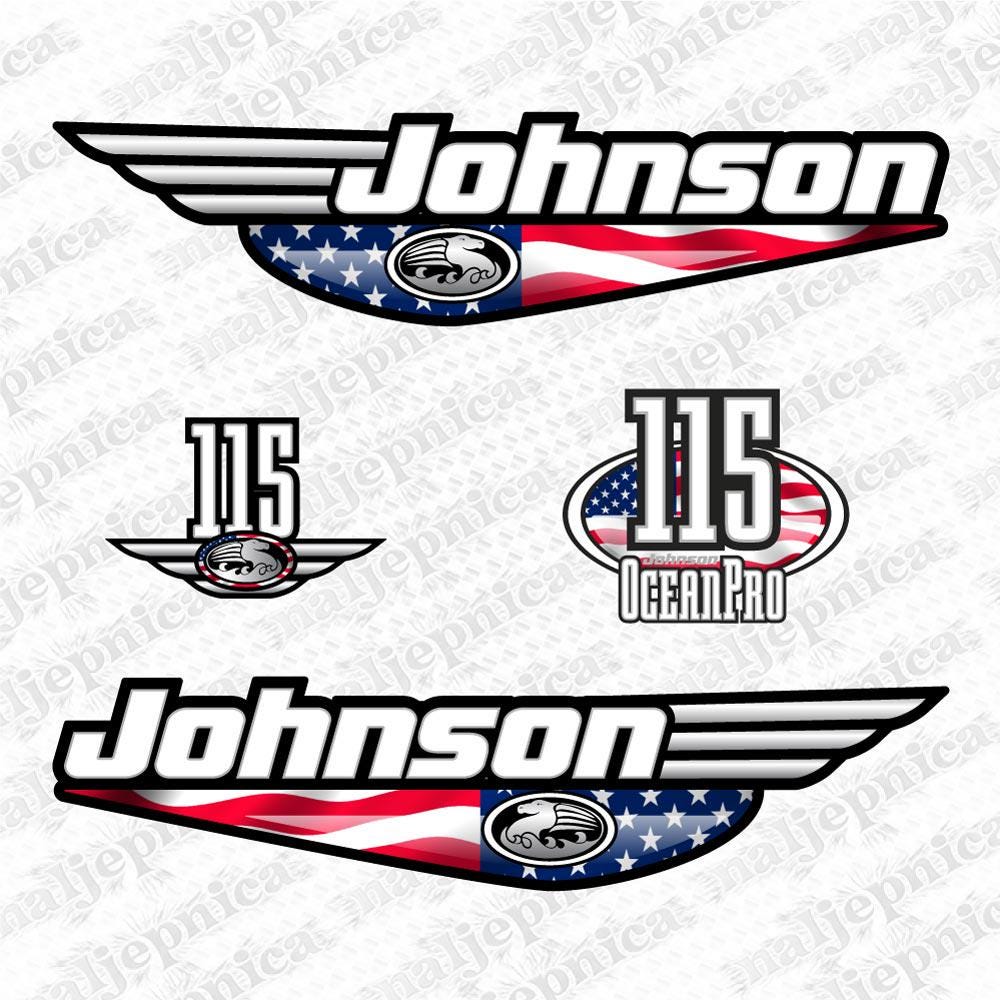 Johnson 115 Ocean Pro Outboard (1992 - 2000) USA Flag Edition Aftermarket Replacement Decal / aufkleber / adesivo / Sticker Set
