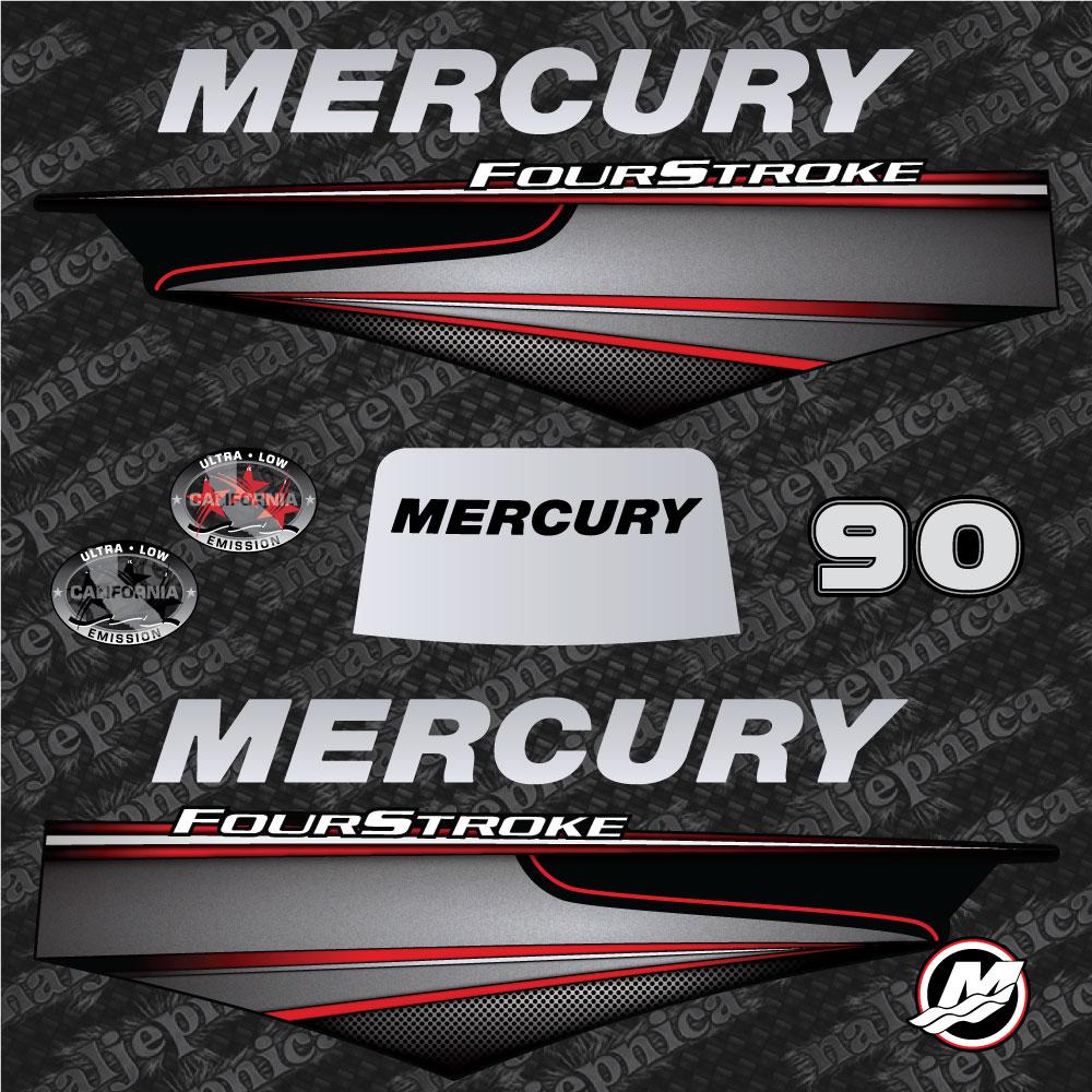 Mercury 90 Four Stroke (2013) Red Aftermarket Replacement Outboard Decals / Sticker Set