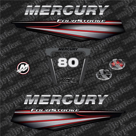 Mercury 80 Four Stroke (2013+) RED Aftermarket Replacement Outboard Decals / sticker set