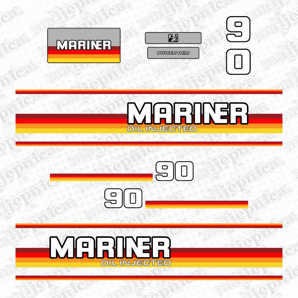 Mariner 90 Aftermarket Replacement Decals (1989) Outboard Decal Sticker Set