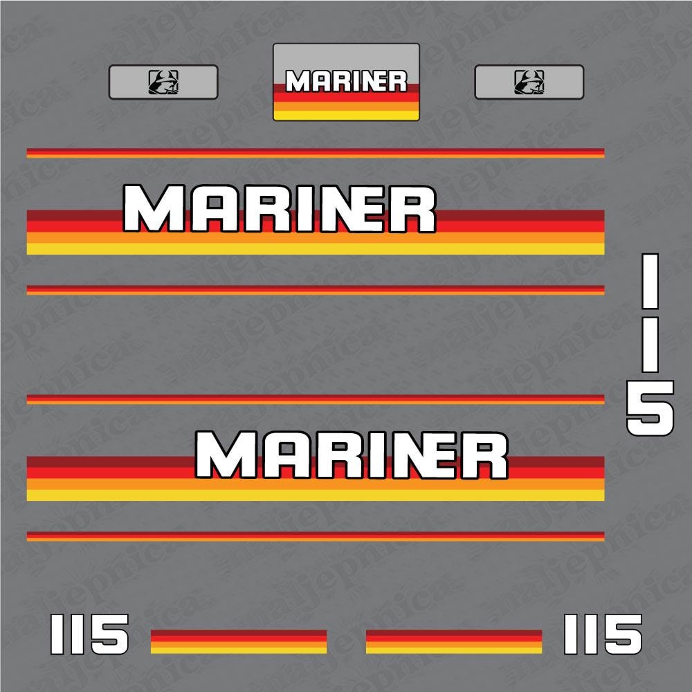 Mariner 115 Aftermarket Replacement Decals (1982-1989) Outboard Decal Sticker Set