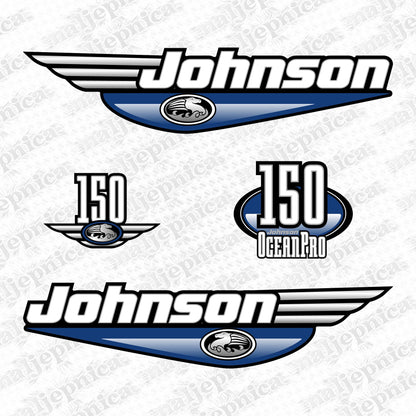 Johnson 150 Ocean Pro Outboard (1992 - 2000) Blue Aftermarket Replacement Decal / aufkleber / adesivo / Sticker Set