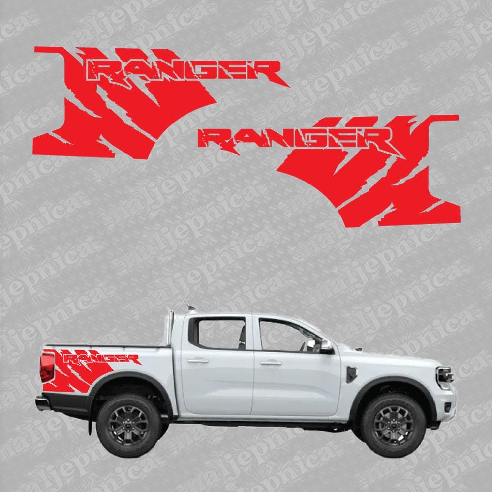 Aftermarket Replacement Decals to fit Ford Ranger FANG Red for Truck Bed Side 2pcs / Sticker Set