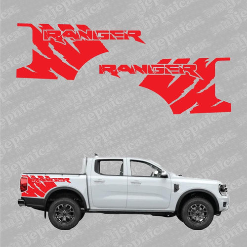 Aftermarket Replacement Decals to fit Ford Ranger FANG Red for Truck Bed Side 2pcs / Sticker Set