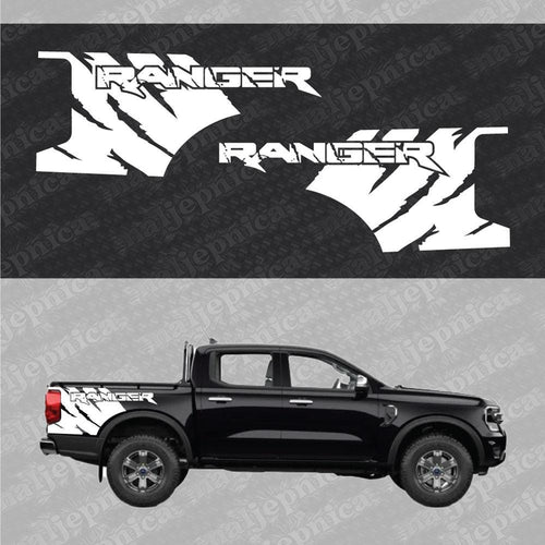 Aftermarket Replacement Decals to fit Ford Ranger FANG White for Truck Bed Side 2pcs / Sticker Set