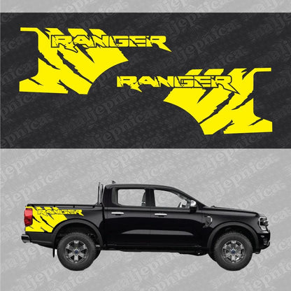 Aftermarket Replacement Decals to fit Ford Ranger FANG Yellow for Truck Bed Side 2pcs / Sticker Set