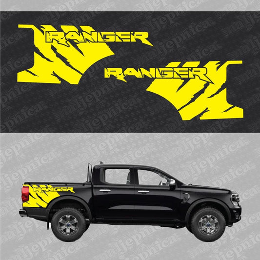 Aftermarket Replacement Decals to fit Ford Ranger FANG Yellow for Truck Bed Side 2pcs / Sticker Set