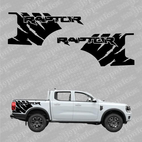 Aftermarket Replacement Decals to fit Ford Raptor FANG Black for Truck Bed Side 2pcs / Sticker Set