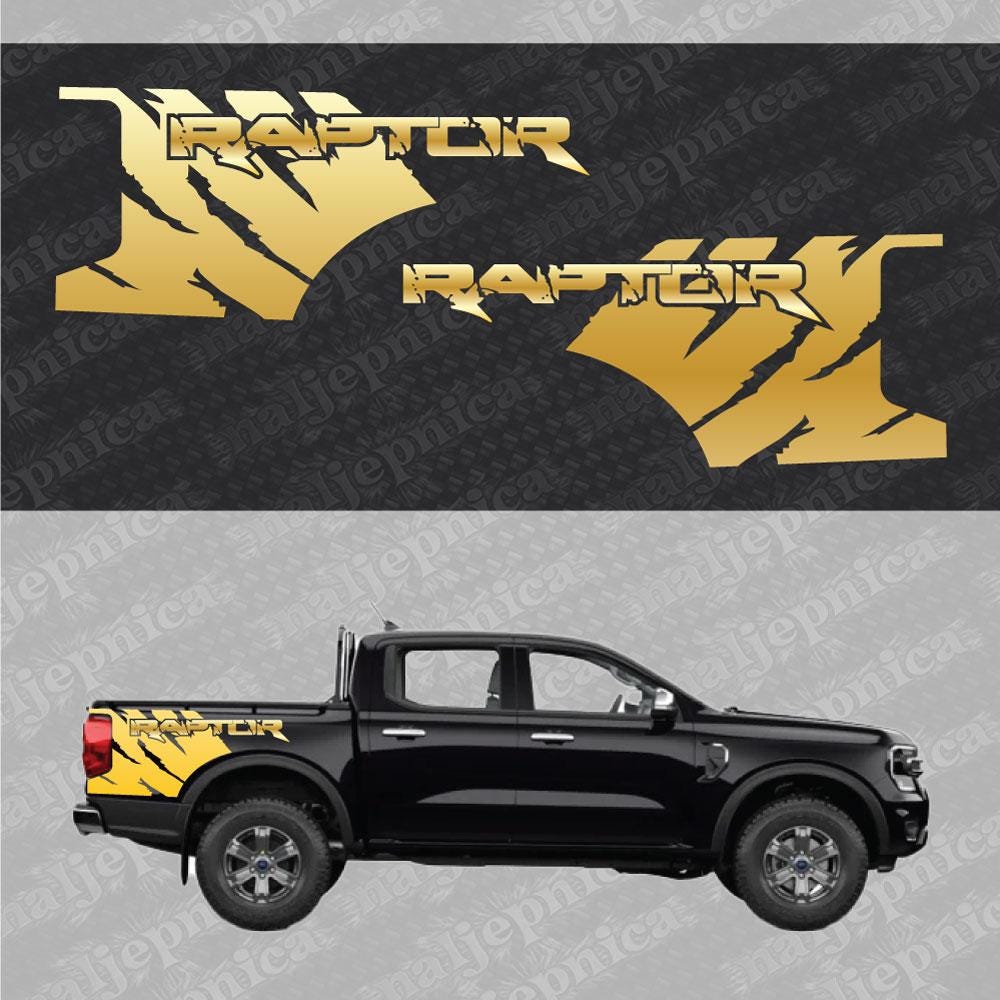 Aftermarket Replacement Decals to fit Ford Raptor FANG Gold for Truck Bed Side 2pcs / Sticker Set