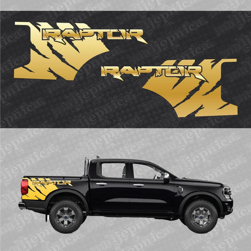 Aftermarket Replacement Decals to fit Ford Raptor FANG Gold for Truck Bed Side 2pcs / Sticker Set