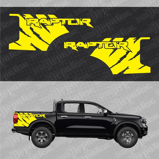 Aftermarket Replacement Decals to fit Ford Raptor FANG Yellow for Truck Bed Side 2pcs / Sticker Set