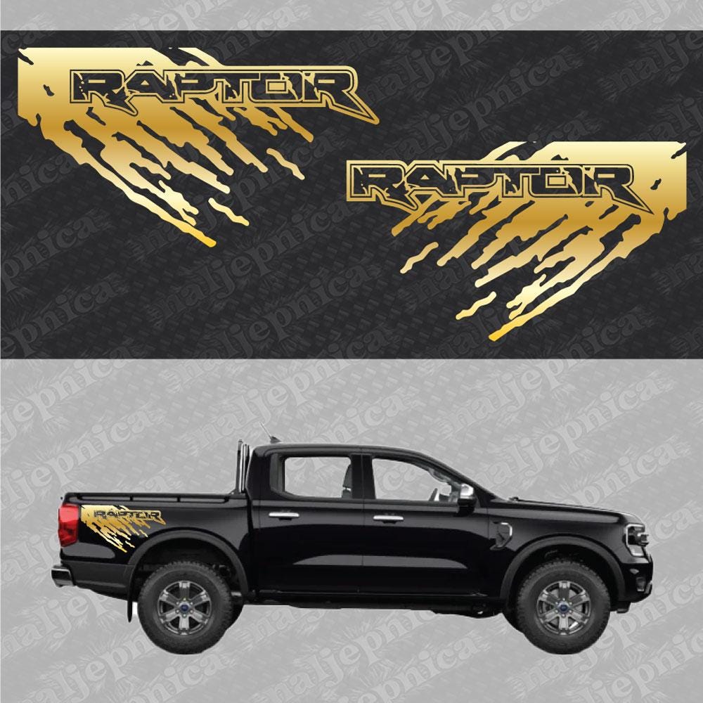 Aftermarket Replacement Decals to fit Ford Raptor MUD Gold for Truck Bed Side 2pcs / Sticker Set