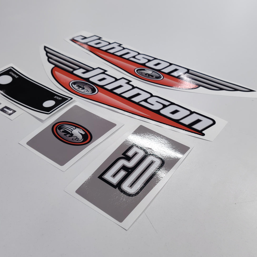 Johnson 20 Outboard (1992 - 2000) Red Aftermarket Replacement Decal / aufkleber / adesivo / Sticker Set