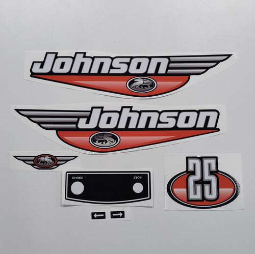Johnson 25 Outboard (1992 - 2000) Red Aftermarket Replacement Decal / aufkleber / adesivo / Sticker Set