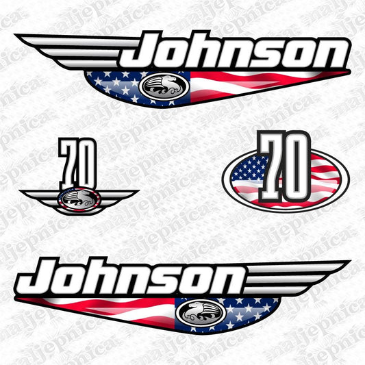 Johnson 70 Outboard (1992 - 2000) USA Flag Edition Aftermarket Replacement Decal / aufkleber / adesivo / Sticker Set