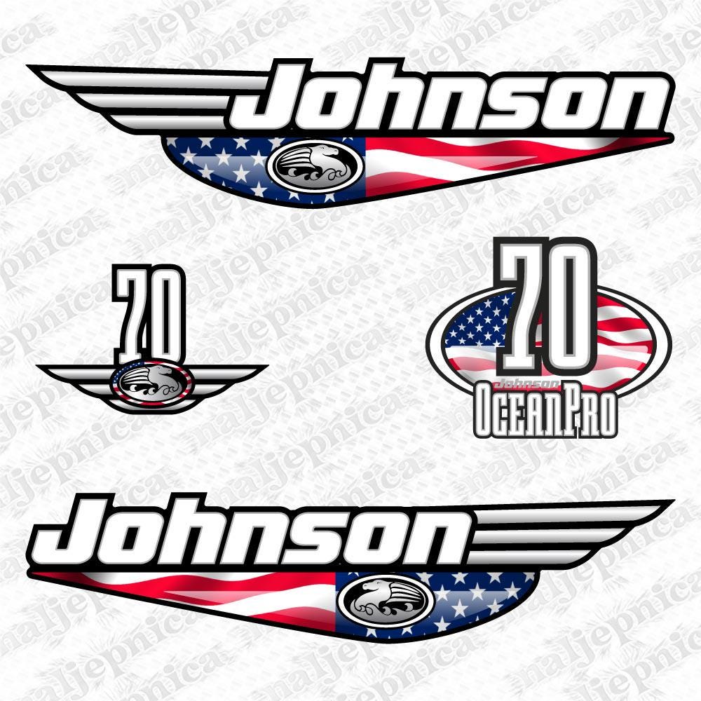 Johnson 70 Ocean Pro Outboard (1992 - 2000) USA Flag Edition Aftermarket Replacement Decal / aufkleber / adesivo / Sticker Set