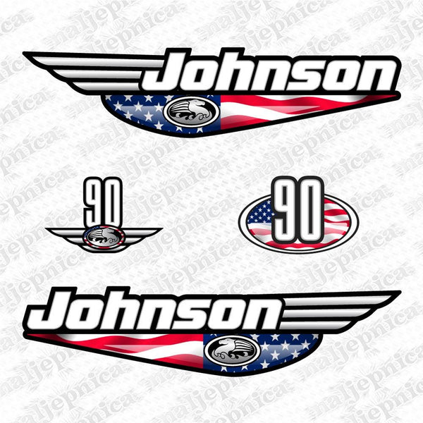 Johnson 90 Outboard (1992 - 2000) USA Flag Edition Aftermarket Replacement Decal / aufkleber / adesivo / Sticker Set