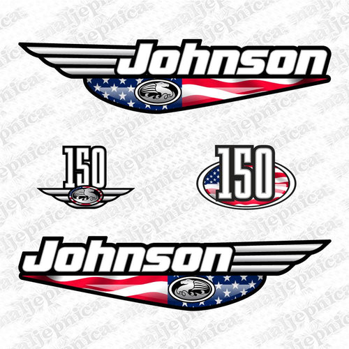 Johnson 150 Outboard (1992 - 2000) USA Flag Edition Aftermarket Replacement Decal / aufkleber / adesivo / Sticker Set