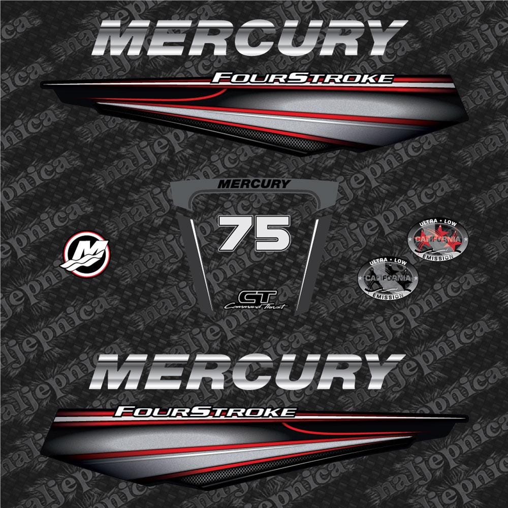 Mercury 75 Four Stroke (2013+) RED Aftermarket Replacement Outboard Decals / sticker set
