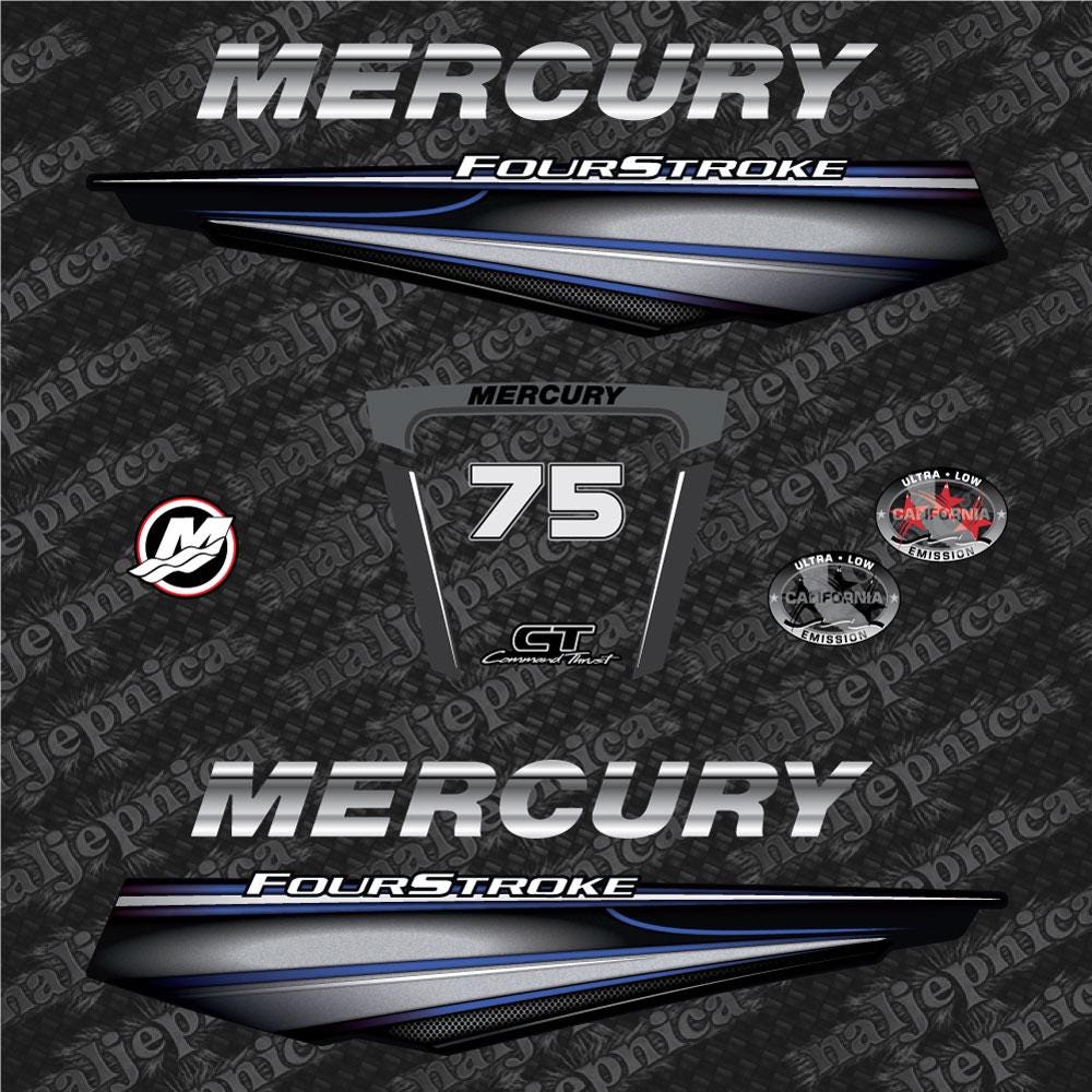 Mercury 75 Four Stroke (2013+) BLUE Aftermarket Replacement Outboard Decals / sticker set