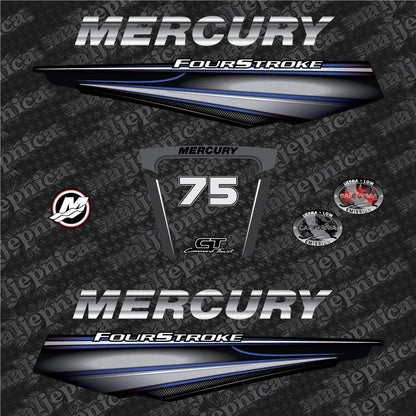 Mercury 75 Four Stroke (2013+) BLUE Aftermarket Replacement Outboard Decals / sticker set