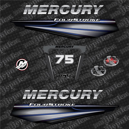Mercury 75 Four Stroke (2013+) BLUE Aftermarket Replacement Outboard Decals / sticker set