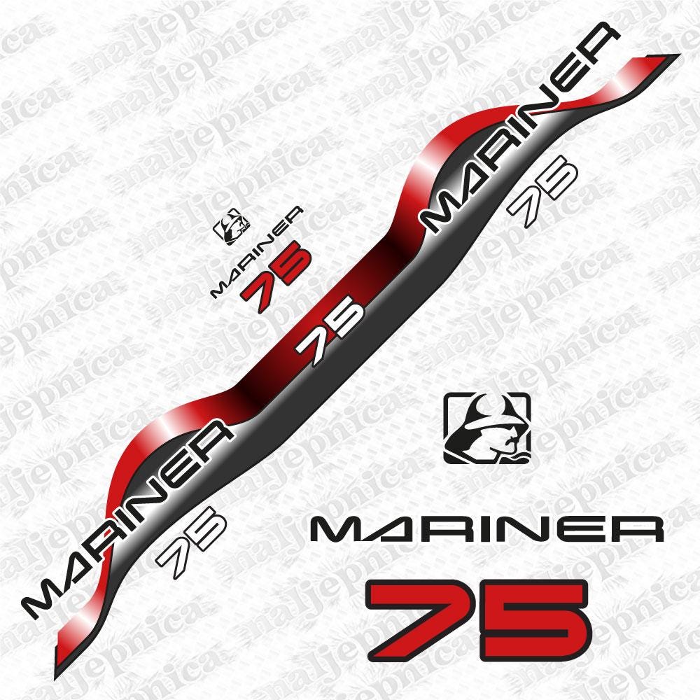 Mariner 75 Aftermarket Replacement Decals (1994-2004) Outboard Decal Sticker Set / Red and Blue - Color: Red,Blue
