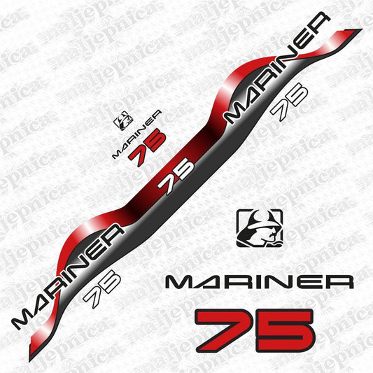 Mariner 75 Aftermarket Replacement Decals (1994-2004) Outboard Decal Sticker Set / Red and Blue - Color: Red,Blue