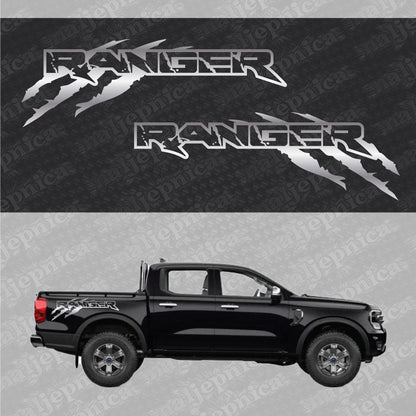 Aftermarket Replacement Decals to fit Ford Ranger CLAW Silver for Truck Bed Side 2pcs / Sticker Set