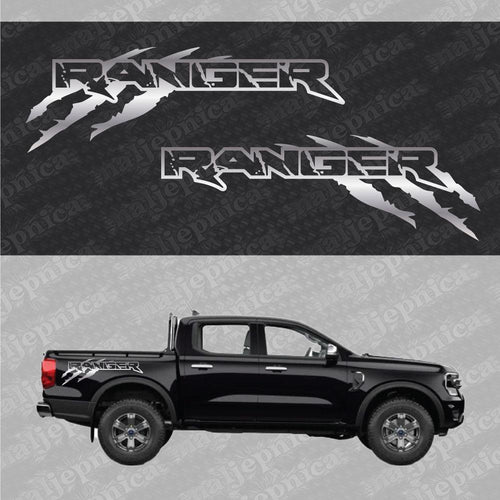 Aftermarket Replacement Decals to fit Ford Ranger CLAW Silver for Truck Bed Side 2pcs / Sticker Set