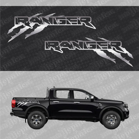 Aftermarket Replacement Decals to fit Ford Ranger CLAW Silver for Truck Bed Side 2pcs / Sticker Set