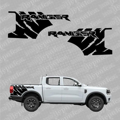 Aftermarket Replacement Decals to fit Ford Ranger FANG Black for Truck Bed Side 2pcs / Sticker Set