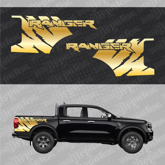 Aftermarket Replacement Decals to fit Ford Ranger FANG Gold for Truck Bed Side 2pcs / Sticker Set