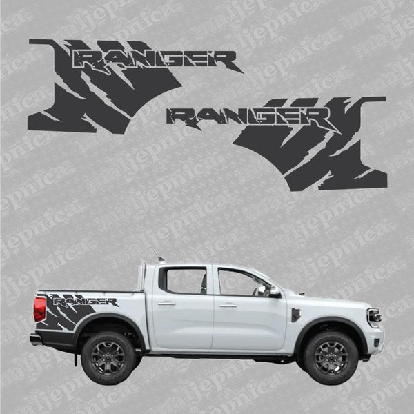 Aftermarket Replacement Decals to fit Ford Ranger FANG Graphite for Truck Bed Side 2pcs / Sticker Set