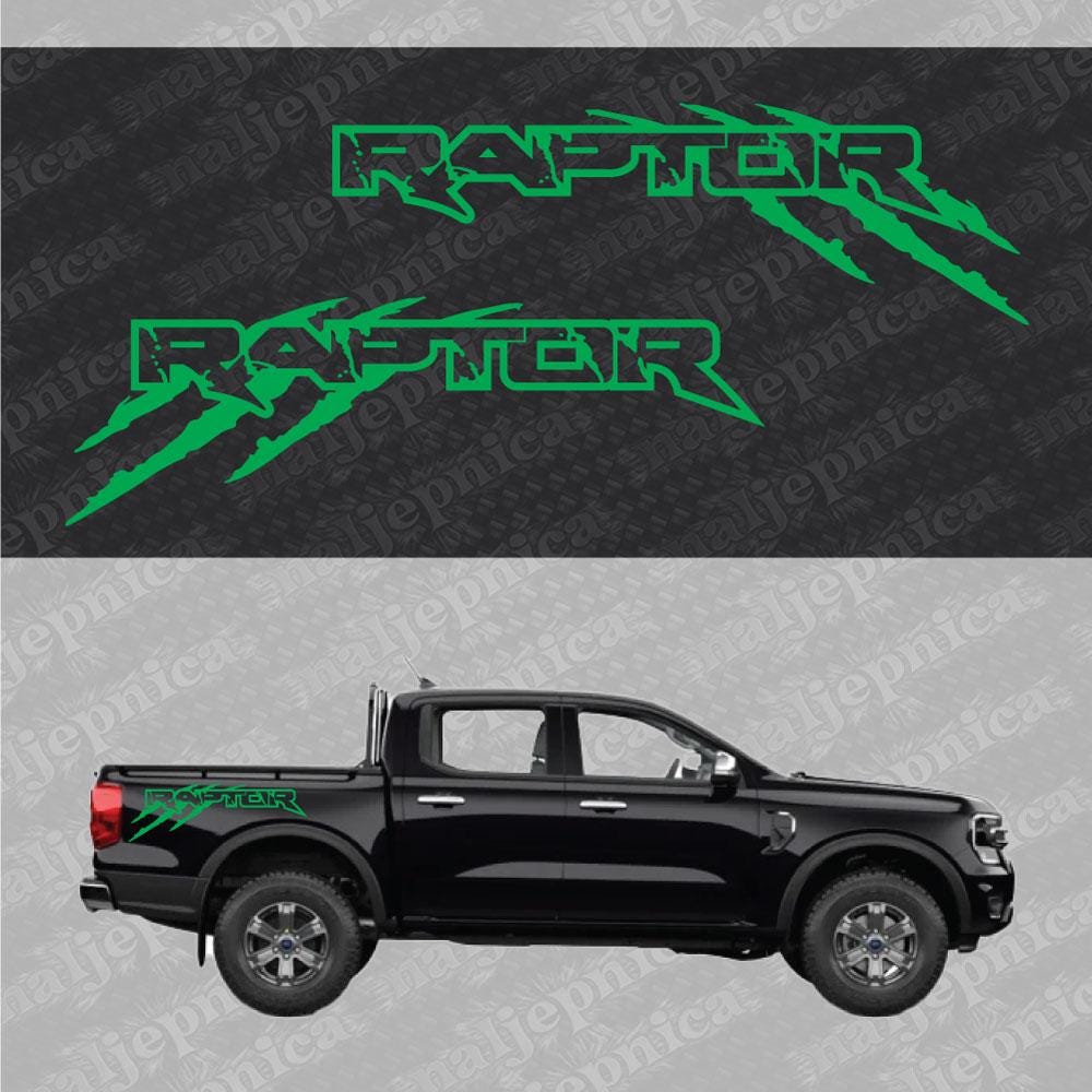 Aftermarket Replacement Decals to fit Ford Raptor CLAW Green for Truck Bed Side 2pcs / Sticker Set
