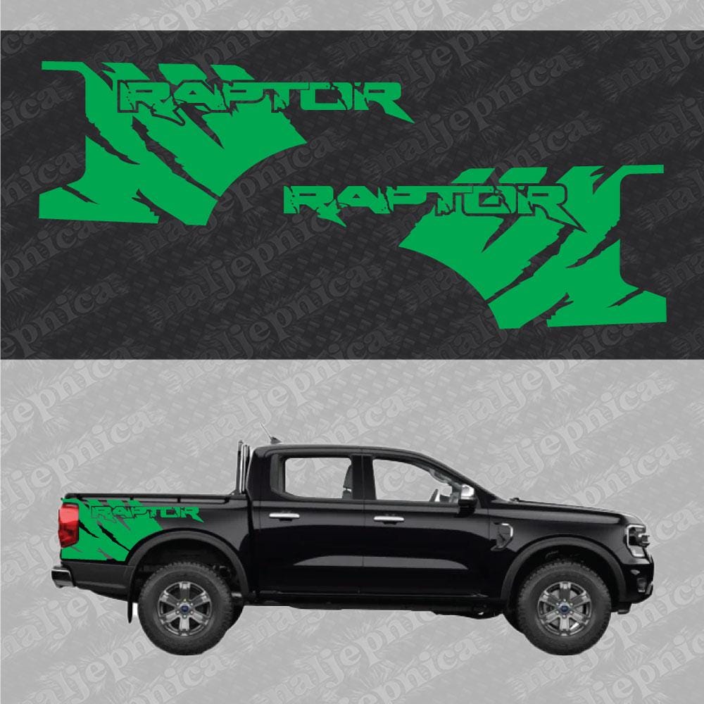 Aftermarket Replacement Decals to fit Ford Raptor FANG Green for Truck Bed Side 2pcs / Sticker Set