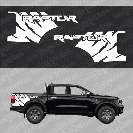 Aftermarket Replacement Decals to fit Ford Raptor FANG White for Truck Bed Side 2pcs / Sticker Set