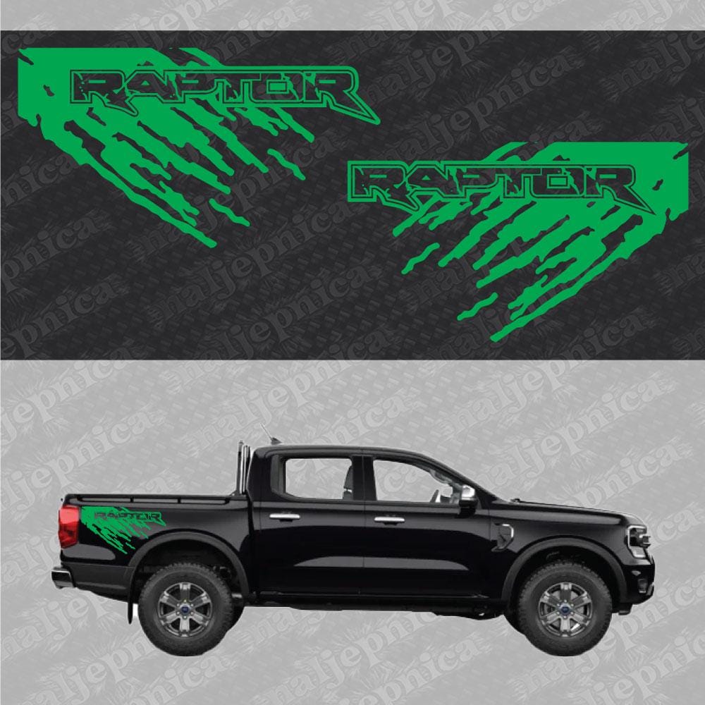 Aftermarket Replacement Decals to fit Ford Raptor MUD Green for Truck Bed Side 2pcs / Sticker Set